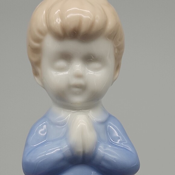 Vintage Praying Little Girl Blue Nightgown Red Bow Japan Porcelain Figurine - Picture 14 of 14